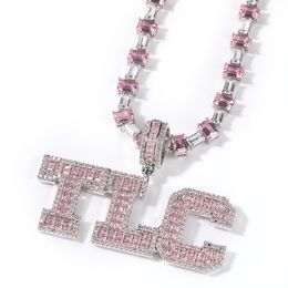 Breloques personnalisées épissage lettres nom pendentifs colliers pour hommes Hip Hop 3A rose CZ pierre Bling glacé rappeur bijoux 230831