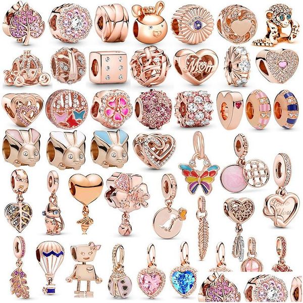 Charms Pendant de la série Blue Starry Sky Blue Starry adaptée à l'original Rose Gol Rabbit Leaf Hollow Perles Bracelet Charm Bracelet Femmes Dhbih