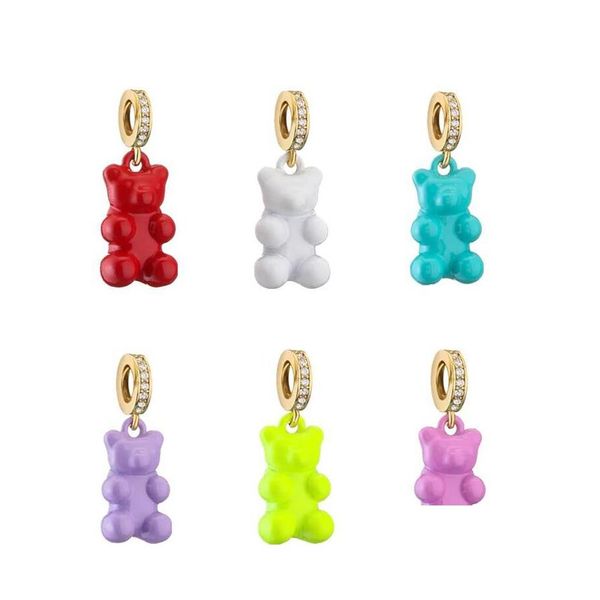 Charms Cute Resin Zircon Teddy Bear Charm Crystal Heart Gold Metal Gargantilla Collar Para Mujeres Niñas Party Diy Jewelry Findings Drop D Otzhd