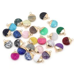 Charms Délicat Pierre Naturelle Ronde Rose Quartz Lapis Lazi Turquoise Opale Pendentif DIY Pour Bracelet Collier Boucles D'oreilles Bijoux Dhgarden Dhiet