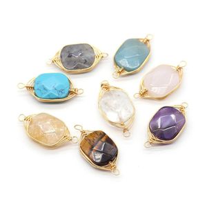 Charmes Délicat Pierre Naturelle Wrap Rec Rose Quartz Lapis Lazi Turquoise Opale Pendentif Bricolage Pour Bracelet Collier Boucles D'oreilles Jewe Dhgarden Dhx03