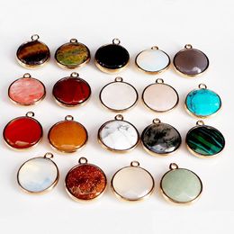 Charms Délicat Pierre Naturelle Wrap Rond Quartz Rose Lapis Lazi Turquoise Opale Pendentif Diy Pour Bracelet Collier Boucles D'oreilles Bijoux Ma Dhvom