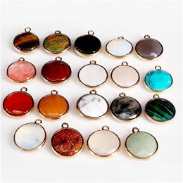 Charms Délicat Pierre Naturelle Wrap Rond Rose Quartz Lapis Lazi Turquoise Opale Pendentif DIY Pour Bracelet Collier Boucles D'oreilles Je Dhgarden Dhgro