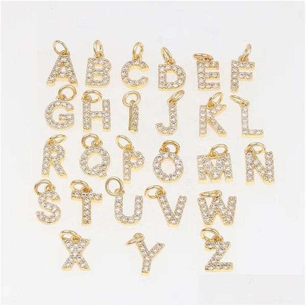 Dijes Diy latón Zirconia cúbica cristal 26 colgantes de letras para mujeres pendientes accesorios de joyería 9,6X5,5 Mm componentes de hallazgos de entrega de gota