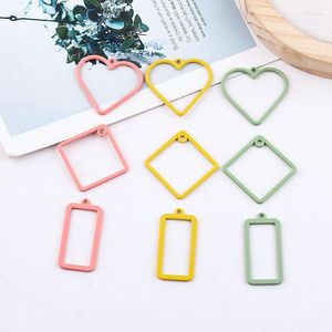 Bedels DIY Sieraden Snoep Kleuren Rubber Emaille Legering Hangers Hol Hart Rechthoek Vierkante Geometrie Oorbel Bedel 10 stuks