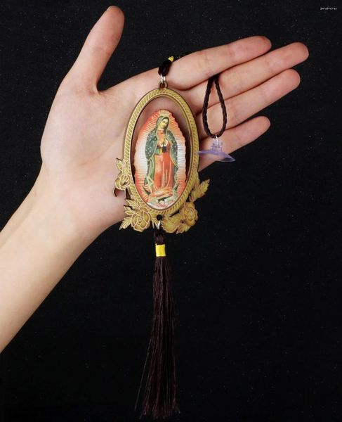 Charmes Diyalo Notre-Dame de Guadalupe Pendant Pendre en bois Vierge chrétienne Marie Tassel Fringe Car suspendue pour les accessoires de bijoux d'ornement clé