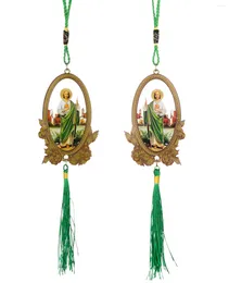 Breloques Diyalo St. Jude pendentif en bois Patron catholique Saint Jude vert gland frange voiture suspendus ornement bijoux accessoires