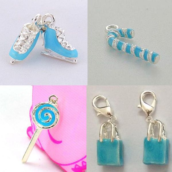 Charms DOYUBO, diseño encantador, esmalte azul de Zinc, abalorio DIY, eslabones a juego, pulseras, zapatos de patinaje, paraguas, piruleta, dijes para bolsa de regalo C026