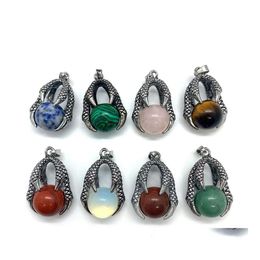 Charms Dragon Claw Natural Crystal Stones Round Tiger Eye Black Onyx Rose Quartz Stone Ball Charm Beads Hangers voor sieraden SexyHan Dh7KB