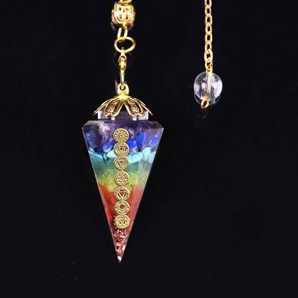 Breloques goutte Orgonite Reiki pendule 7 Chakra cristal amulette guérison énergie méditation pendentif Hexagonal 230907