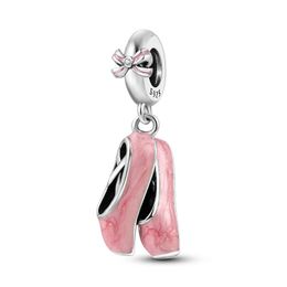 Charms Elegant Pink Love Ballet Shoe Bow Knot Dange Charm Fit Bracelet ketting Kraal Plata 925 Silver DIY -sieraden Making Womencharms Charmc