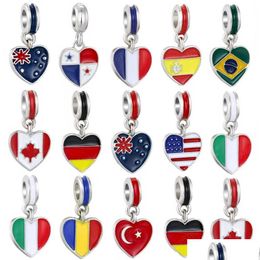 Breloques Émail Drapeau National Grand Trou Perles États-Unis Italie Canada Lâche Entretoise Charme Pendentif Pour Bracelet Collier Diy Bijoux M Dhtut