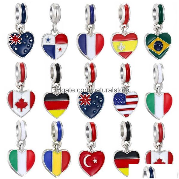 Encantos Esmalte Bandera Nacional Cuentas con orificio grande Estados Unidos Italia Canadá Colgante espaciador suelto para pulsera Collar Joyería DIY Mak Dhez9