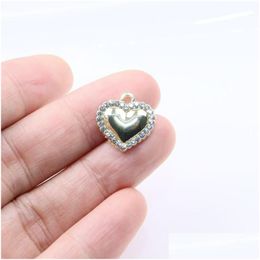Charms Eruifa 6pcs 15 mm Heart brillant avec un collier en alliage en alliage zinc