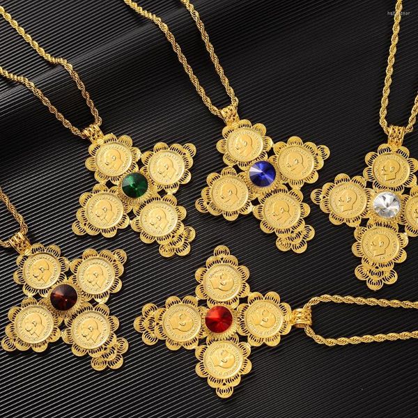 Charmes éthiopien grande croix pendentifs colliers femmes hommes couleur or bijoux afrique pièce croix/érythrée Habesha collier