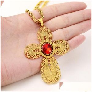 Charms Ethiopian Cross Pendant Twisted Chain for Women/Men African Birthday Party Gold Color Eritrea sieraden Kruising Drop Deli Dhogn