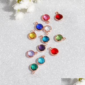 Charms Fashion Crystal Charm hanger koper metalen roségoud kleur 12 geboortesteen strass Rhinestones ronde 8,7 mm voor ketting bracele dhgarden dhg3i