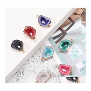 Charms Fashion Designer Resin Stone Hollow Druzy Colorf Geometric 18K Gold Pated Jewelry Making for Bracelet Necklace Drop levering OTFCU