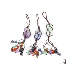 Charms Fashion Handwoven Natural Stone 7 Chakra's Crystal Rough Tassel Hang Hangers Auto achteruitkijk Spiegel Hanger YydhHome Drop Dhp1v