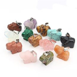 Encantos Moda Mezclado Colgantes de piedra natural Elefante tallado Mini gemas Fabricación de joyas Venta al por mayor Drop Delivery Hallazgos Componentes Dhjdu