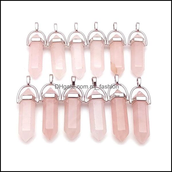 Charms Mode Naturel Rose Rose Quartz Pierre Larme Pilier Forme Point Chakra Pendentif Pour Collier Boucles D'oreilles Jewelr Mjfashion Dhc1S