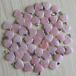 Dijes de moda piedra de cuarzo rosa natural amor forma de corazón cuentas de piedra rosa colgantes 20mm para hacer joyas colgante 229d