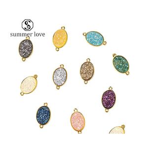 Charms Mode Ovale Résine Druzy Pierre Pendentif Pour Bracelet Collier Or DIY Charme Bijoux Lumineux Accessoires Femmes Y Drop Livraison Dhhgt