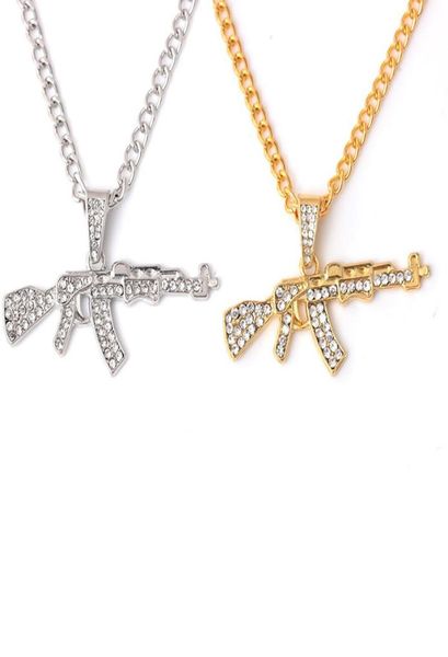 Breloques mode Punk HipHop femmes hommes pistolet forme pendentif cristal strass chaîne collier créatif colliers bijoux 1PCS9321748