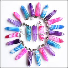 Charms Fashion Purple Pink Green Stripe Onyx Pillar Shape Charms Point Chakra Agate Stone Hangers voor ketting oorrring Dhseller2010 DHZA's