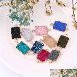 Charms Fashion Resin Stone Druzy Charm Natural Gemstone Square 10 Colors Hanger voor doe -het -zelf sieraden maken Bracelet ketting oorbel Dr Dhxqp