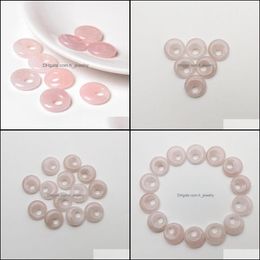 Encantos Moda Rosas Cuarzo 18Mm Gogo Donut Cuentas de piedra natural para la fabricación de joyas Colgante Pendiente Accesorios del encanto Entrega de la gota F Dhqz4