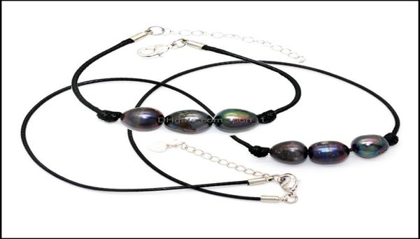 Breloques résultats composants bijoux mode ovale perle d'eau douce cordon en cuir ensemble de bijoux collier et Bracelet livraison directe Sm44629621