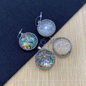 Charms Flat Round Round Abalone Shell Sticky Diamonds Fashion Pendant ketting Bracelet sieraden gebruikt voor doe -het -zelf maken maat 33 mm