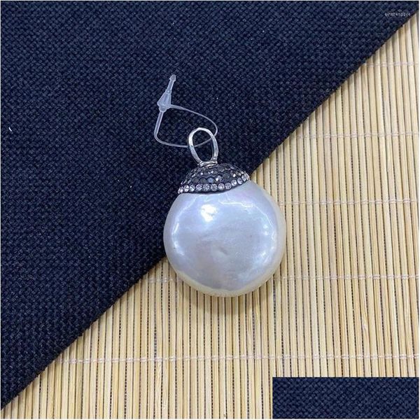 Charms Flat Round Shell Beads Sticky Diamonds Joyería de moda Colgantes Collares y pulseras para hacer bricolaje Tamaño 32Mm Drop D Dhhyn