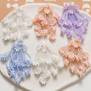 Charmes Floral Ornement Accessoires Résine Fleurs Décorées Graines Perles Tissé Crochet 8pcs 55 40mm À La Main Boucle D'oreille Patch Bâton