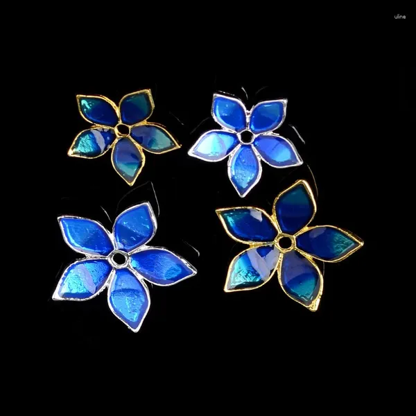 Dijes amuleto floral gota de aceite colgante aleación para DIY boda 10 Uds 23/30mm Color oro/plata Material esmalte azul Zinc clásico