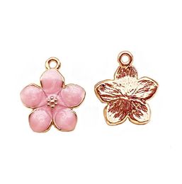 bedels voor oorbellen armbanden accessoires om kettingen te maken legering epoxy roze emaille bloem oosterse kersen vergulde diy sieraden1011599