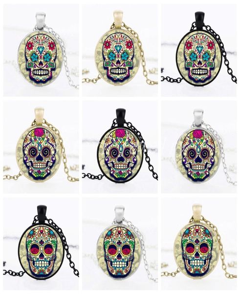 Charms Glass Dome Skull Déclaration Collier Bijoux Sucre Chaîne de Skull Chure Chaucher Femme Colliers faits à la main Pendants Christmas Gift4629452