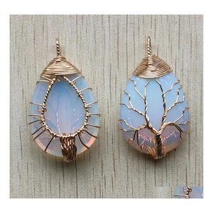 Charms gouden kleur opalite opaaldraad wikkel handgemaakte levensboom natuursteen hangers diy ketting sieraden maken drop levering vinden dh4wy