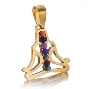 Dijes de oro DIY al por mayor de acero inoxidable Yoga Lotus conectores encanto meditación mano joyería colgante para hacer