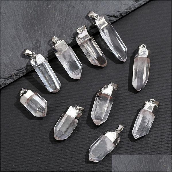 Encantos Chapado en oro áspero Pilar de cristal blanco Colgante Irregar Piedra para collar Pendientes Fabricación de joyas Accesorio Entrega de gota Findi Dhpt7