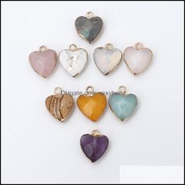 Charmes Plaqué Or Bordé Cristal Amour Coeur Pierre De Naissance Charme Rose Quartz Guérison Druzy Pierres Pendentif Bricolage Fabrication De Bijoux Drop Delive Dhvs6