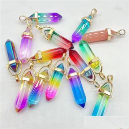 Charms Gold Regenbogen farbiges Glas sechseckiges Prisma Pendum Anhänger DIY Schmuckherstellung Halsketten Zubehör Drop Lieferung Findi Dhgarden Dhzcm