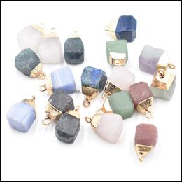 Charms Gold Side Natural Crystal 10Mm Irregar Stone Pendant Charms Cuarzo Blue Colgantes para joyería Fabricación Drop Delivery 20 Newdhbest Dhe3I