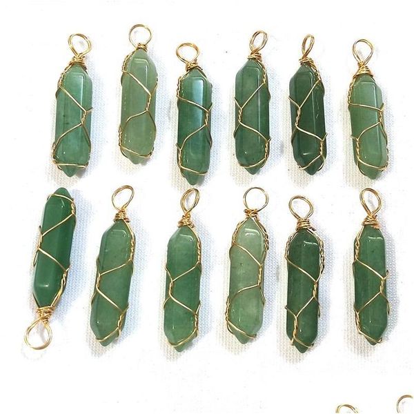 Charmes Or Fil Wrap Pierre Naturelle Pilier Vert Forme Point Chakra Pendentifs Pour La Fabrication De Bijoux En Gros À La Main Artisanat Bk Drop Del Dhikc