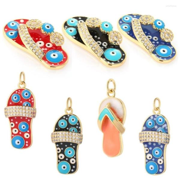 Breloques gothiques mauvais œil bleu, tongs japonaises Hip Hop pour la fabrication de bijoux, style Boho, couleur or, boucles d'oreilles, collier, Design mignon