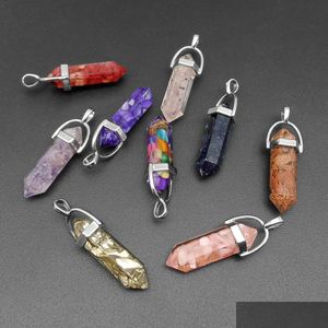 Charms Gravel Crashed Broken Stones Chakra genezing Pendum Zhexagonale prisma Quartz Amethists Hanger Diy ketting oorbellen Jood Dhgarden dhwrs