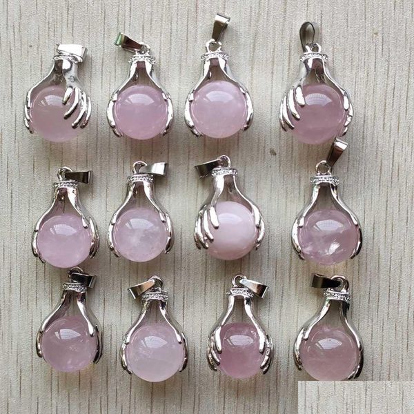 Charms Hand Hold Natural Rose Quartz Stone Charm Beads Colgantes para la fabricación de joyas Drop Delivery Hallazgos Componentes Dhe0R