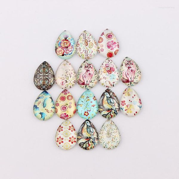 Dijes hechos a mano 18x25mm 13x18mm vidrio Floral lágrima Flatback camafeo cabujón abovedado DIY joyería Po colgante ajuste