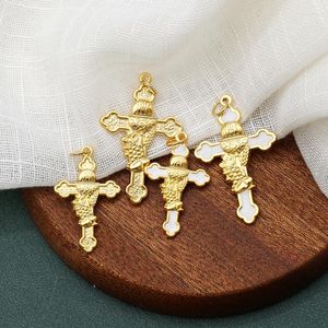 Charmes faits à la main coloré émail croix pendentifs en gros bricolage décoration alliage plaqué or croix chrétienne fournitures pour bijoux